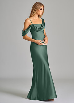 Azazie Celina Bridesmaid Dresses Eucalyptus Sheath Off the Shoulder Stretch Satin Dress image6