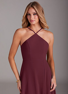 Azazie Bailey Bridesmaid Dresses Cabernet A-Line Halter Side Slit Chiffon Dress image7