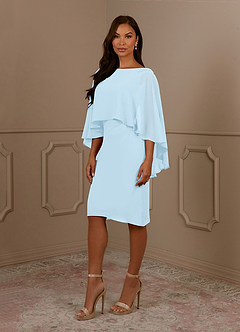 Azazie Mirra vestidos de madre de la novia Vestido de Azul Cielo de Gasa de Recto con Cuello redondo plisado image2