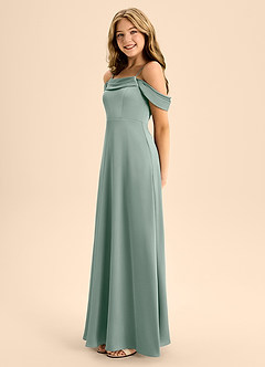 Azazie Anselie Junior Silver Sage A-Line Off the Shoulder Stretch Satin Dress image6