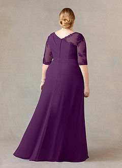 Azazie Dionysus Final Sale Grape A-Line Boatneck Lace Chiffon Dress image7