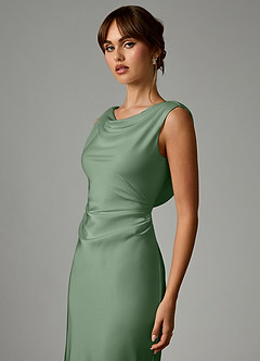 Azazie Kieryn Robes de demoiselle d'honneur Robe Sirène en Satin extensible Plissée Matcha image6