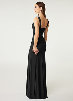 Azazie Alara Bridesmaid Dresses Black Sheath Side Slit Stretch Chiffon Dress image5