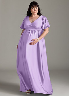 Azazie Verna Maternity Bridesmaid Dresses A-Line Ruched Stretch Satin Floor-Length Dress image9