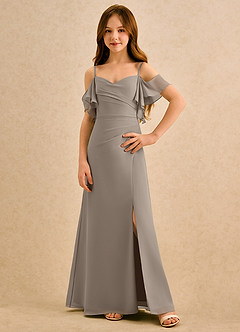 Azazie Pippy Girls Formal Robe Demoiselle D'honneur Fillette Robe Trapèze en Mousseline de soie Encolure en Forme de Cœur Taupe image1
