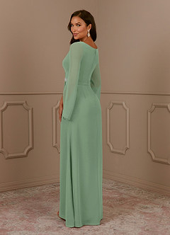 Azazie Belinda Mère de la mariée Robes Robe Trapèze en Mousseline de soie Col V plissé Matcha image4