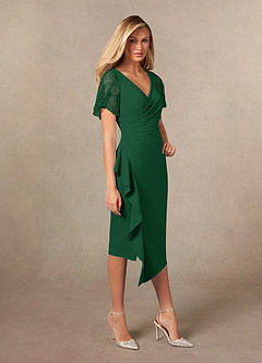 Azazie Eloise vestidos de madre de la novia Vestido de Verde Oscuro de Crepé elástico de Recto con Plisado image5