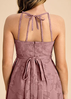 Azazie Arianthe Junior Dusty Rose A-Line Pleated Floral Burnout Dress image7