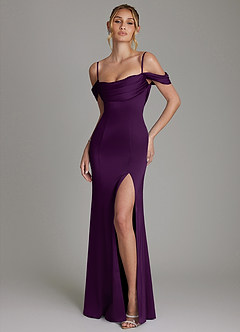 Azazie Nira Bridesmaid Dresses Grape Mermaid Corset Stretch Satin Dress image1