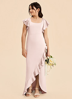 Azazie Demi Junior Vestido de Rosa Rubor de Satén Elástico de Corte Sirena con Lazo image7