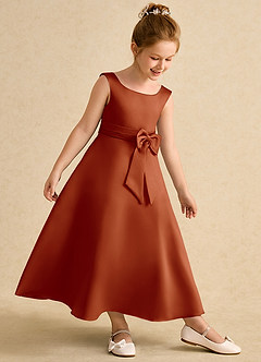 Azazie Eve Abiti da Ragazza di Fiori Abito A-Line in Raso Opaco Plissettato Paprika image3