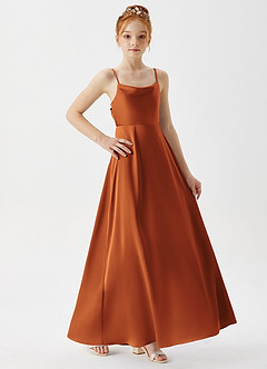 Azazie Shale Junior Cinnamon A-Line Stretch Satin Dress image4