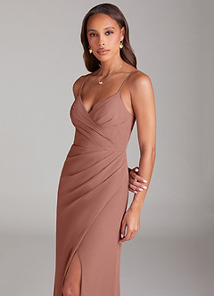 Azazie Maci Robes de demoiselle d'honneur Robe Fourreau en Mousseline de soie Plissée Rose De Cèdre image2