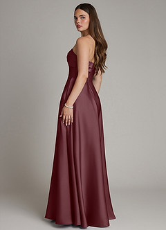 Azazie Meleena Bridesmaid Dresses Sangria A-Line Strapless Stretch Satin Dress image3