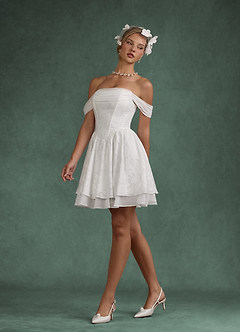 Azazie Rosemary Abiti da Sposa Abito A-Line in Floral Burnout Spalle Scoperte Bianco Diamante image6