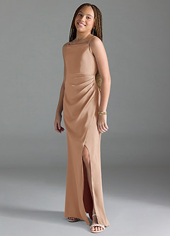 Azazie Leonis Junior English Rose A-Line Pleated Stretch Satin Dress image4