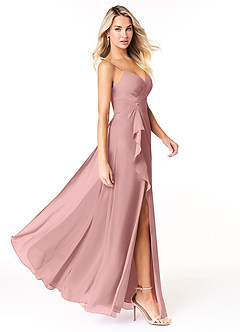 Azazie Emerald Bridesmaid Dresses Dusty Rose A-Line Ruffled Chiffon Dress image2