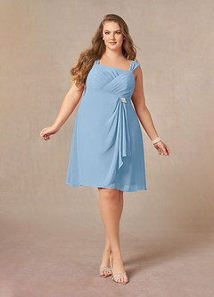 Azazie Olivia Mère de la mariée Robes Robe Trapèze en Mousseline de soie Encolure carrée plissée Poudre Bleue image9