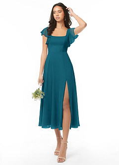 Azazie Bondi Bridesmaid Dresses Ink Blue A-Line Ruched Chiffon Dress image1