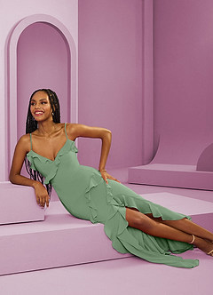 Barbie ♥ Azazie Jurken voor bruidsmeisjes Jurk van Chiffon met Kolom Matcha image8