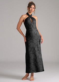 Azazie Marlissa Bridesmaid Dresses Black Sheath Pleated Floral Burnout Dress image5