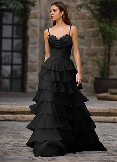 Floralace Black Ruffled A-line Prom Dress image5