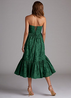 Azazie Delphina Bridesmaid Dresses Dark Green A-Line Strapless Floral Burnout Convertible Dress image4