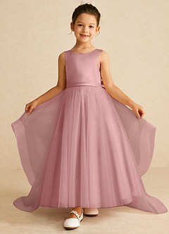 Azazie Pumpkin Flower Girl Dresses Dusty Rose A-Line Convertible Tulle Dress image2