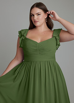 Azazie Anaya Bridesmaid Dresses Olive A-Line Sweetheart Neckline Chiffon Dress image14