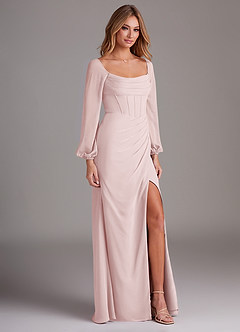 Azazie Charissa Brautjungfernkleider Etui Langarm Chiffon Kleid Zartrosa image5