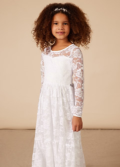 Azazie Agatha Flower Girl Dresses A-Line Lace Floor-Length Dress image6