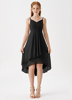 Azazie Mariam Junior Black A-Line Pleated Chiffon Dress image4