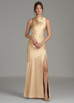 Azazie Kiara Bridesmaid Dresses Champagne Mermaid Pleated Stretch Satin Dress image1