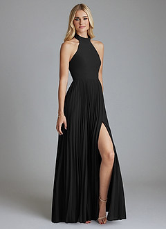 Azazie Keita Abiti da Damigella Abito A-Line in Chiffon Plissettato Nero image4