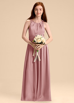 Azazie Bibiane Junior Jurk van Stretch Satijn met A-Lijn Geplooid Stoffige Roos image4