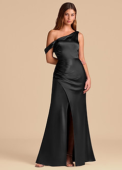 Azazie Madelyn Suknie dla druhen Syrena Zza ramienia Metaliczny satynowy Do ziemi Sukienka image5