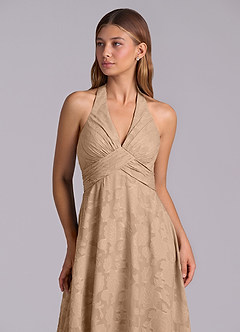 Azazie Tessie Brudtärnklänningar Klä av A-Linje i Blommig Utbrändhet Plisserad Champagne image7