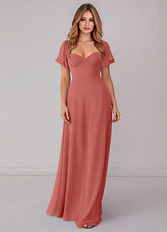 Azazie Fatima Bridesmaid Dresses Antique Rose A-Line with Pockets Chiffon Dress image3