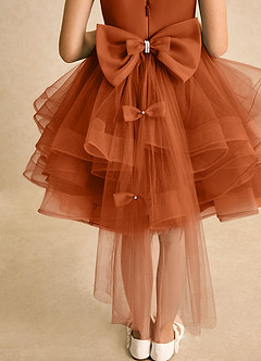 Azazie Tinie Blumenmädchenkleider Ballkleid Schleifen Tüll Kleid Gebranntes Orange image7