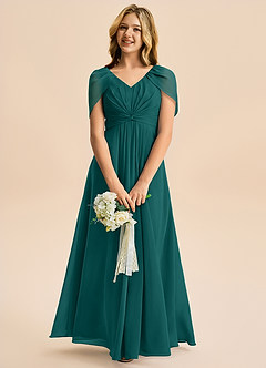 Azazie Emma Junior Robe Trapèze en Mousseline de soie Plissée Paon image3