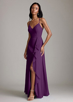 Azazie Naeem Bridesmaid Dresses Grape A-Line V-Neck Ruffle Chiffon Dress image4