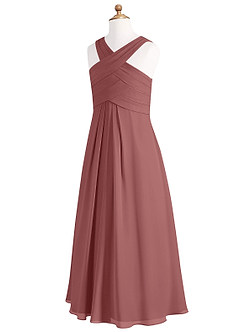 Azazie Kaleigh Junior Agave A-Line Pleated Chiffon Dress image8