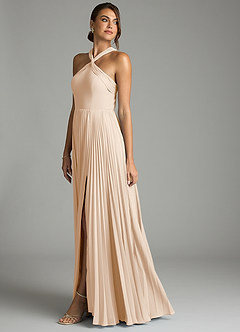 Azazie Afra Abiti da Damigella Abito A-Line in Chiffon Plissettato Alabastro Bianco image4