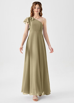 Azazie Arabella Junior Moss Green A-Line Ruched Chiffon Dress image5