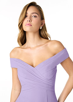 Azazie Lecia Bridesmaid Dresses Lilac Empire Off-The-Shoulder Pleated Chiffon Convertible Dress image4