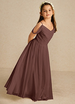 Azazie Chelle Flower Girl Dresses Espresso A-Line Pleated Chiffon Dress image5