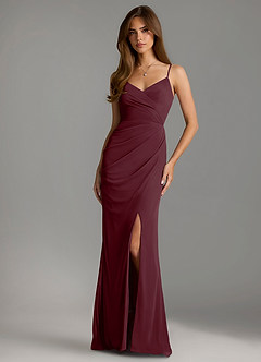Azazie Maci Brautjungfernkleider Etui Plissee Gittergewebe Kleid Cabernetrot image1