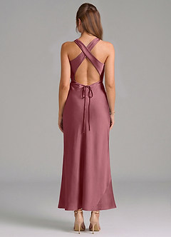 Azazie Evadne Vestidos de damas de honor Vestido de Rosa Del Desierto de Satén Elástico de Corte Recto con Plisado image5