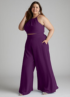 Azazie Kenzi Bridesmaid Dresses Grape Pleated Chiffon Jumpsuit image7