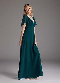 Azazie Alessa Mother of the Bride Dresses Pine A-Line V-Neck Pleated Chiffon Dress image2